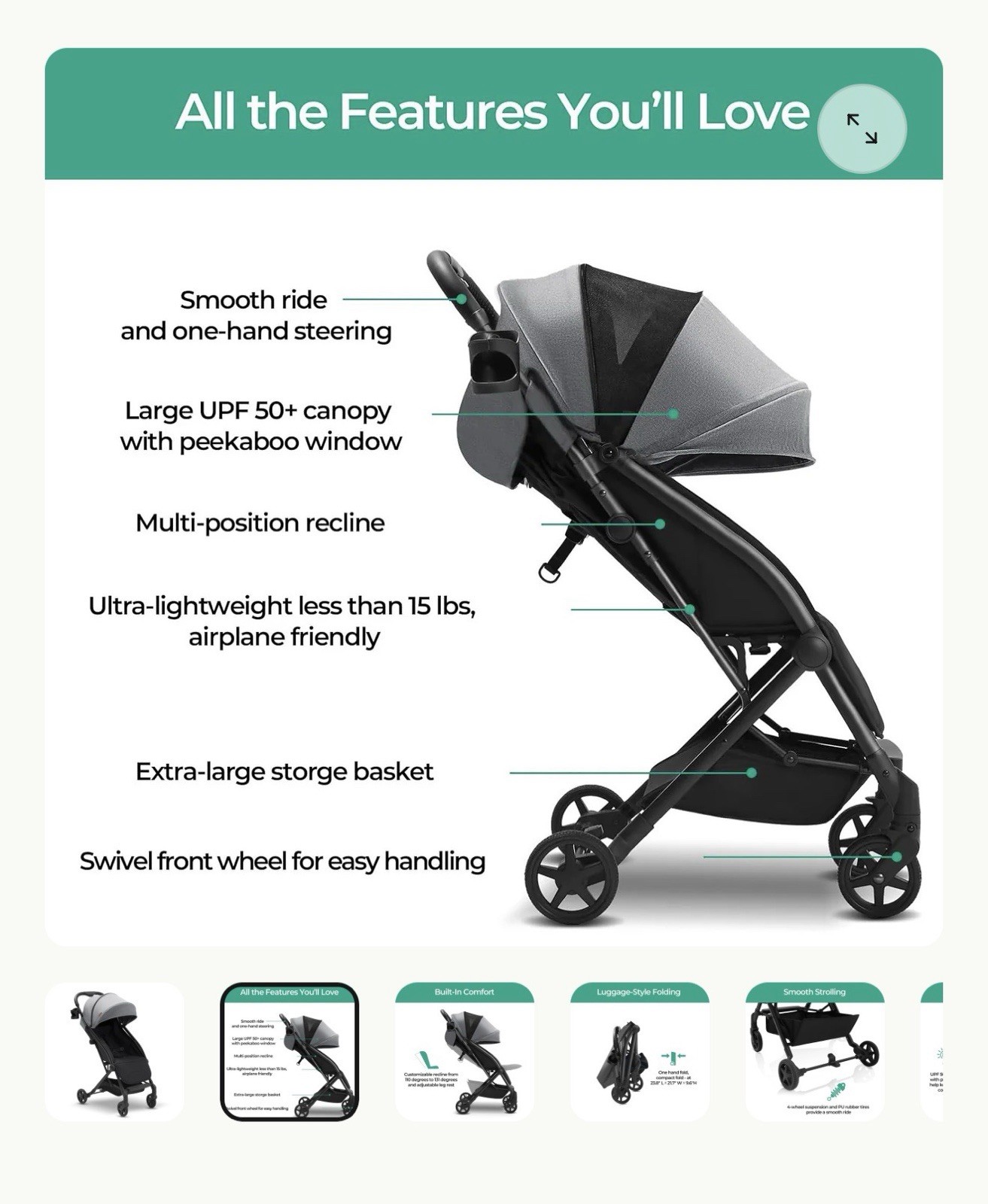 Mompush Lithe V Lightweight + Foldable Travel Stroller