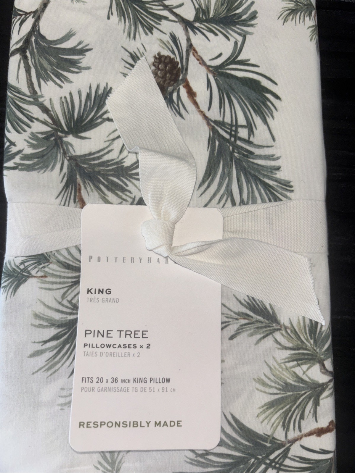 Pottery Barn Pine Tree Printed Pillowcases King Set/2 Christmas Winter NWT