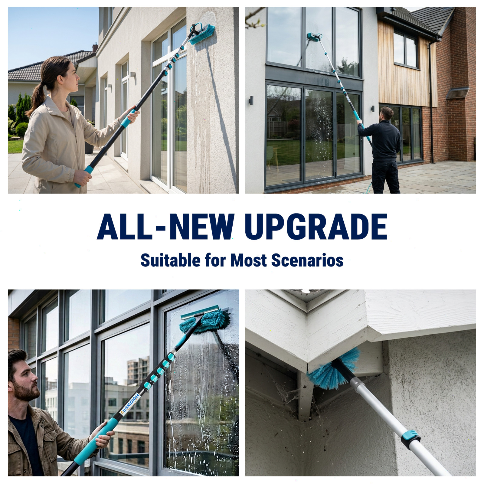 33FT Water Fed Pole Cleaning Kit with Extendable Pole, 180° Rotatable Head