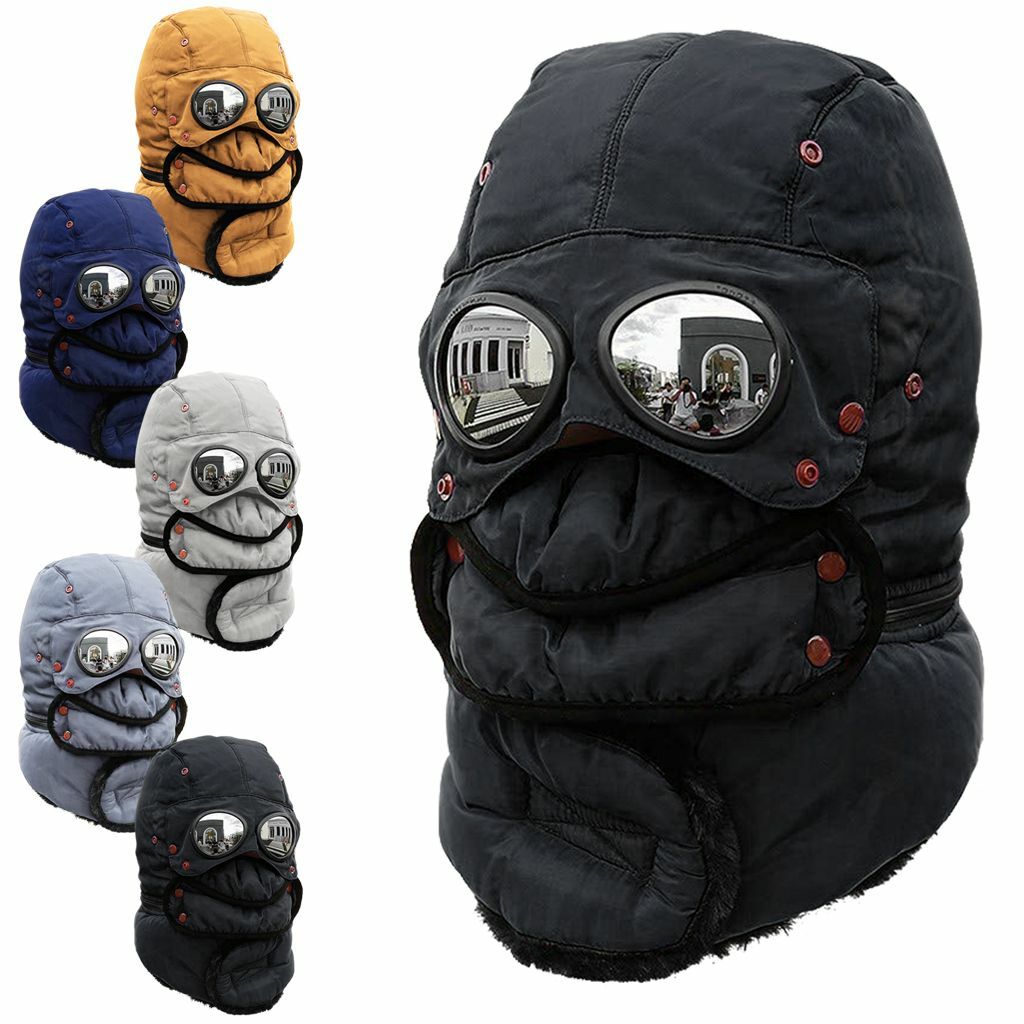 Winter Thermal Trapper Hat With Glasses Warm Full Neck Face Mask 2024