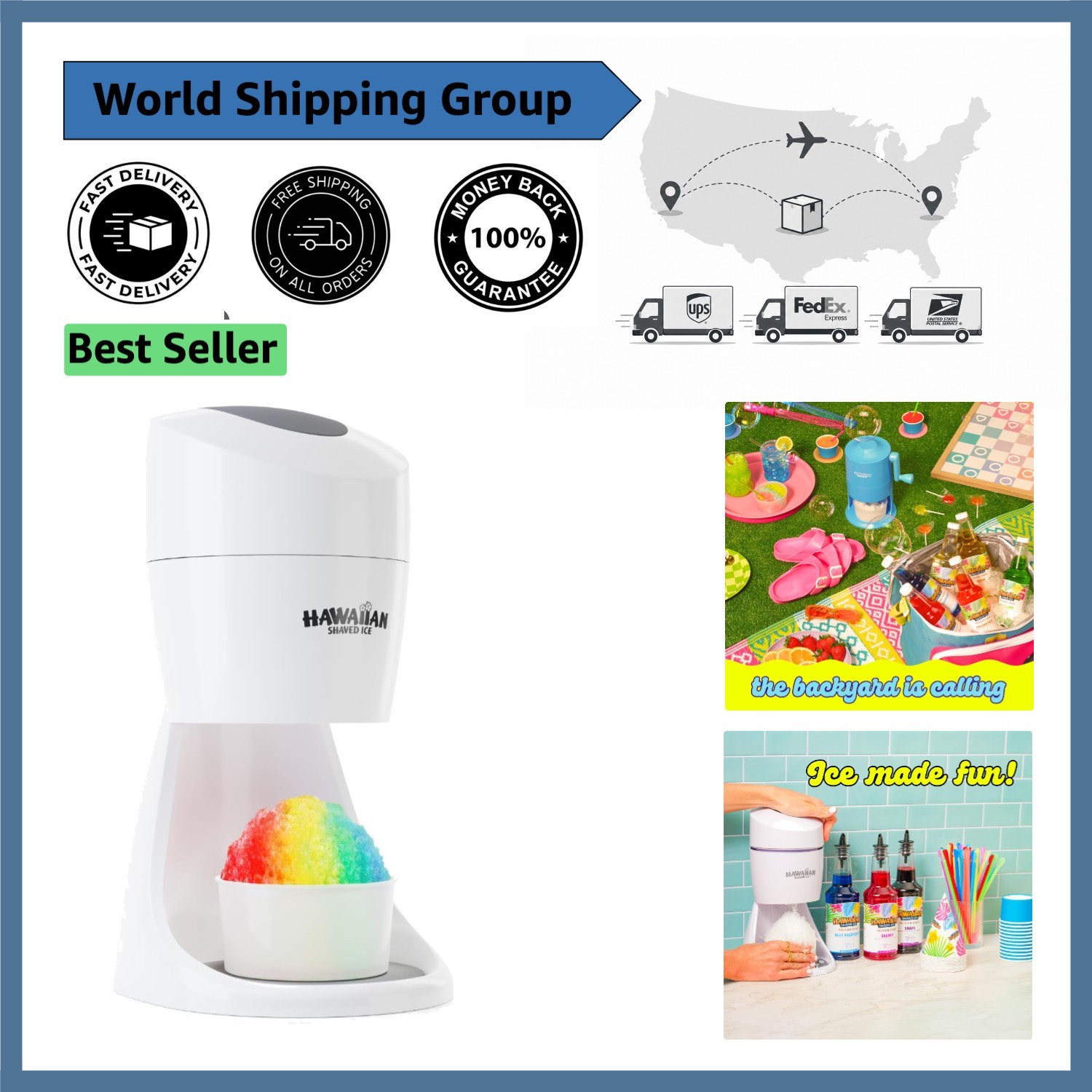 All-in-One Shaved Ice Machine with Reusable Cups & Non-Slip Mat - Easy Setup!
