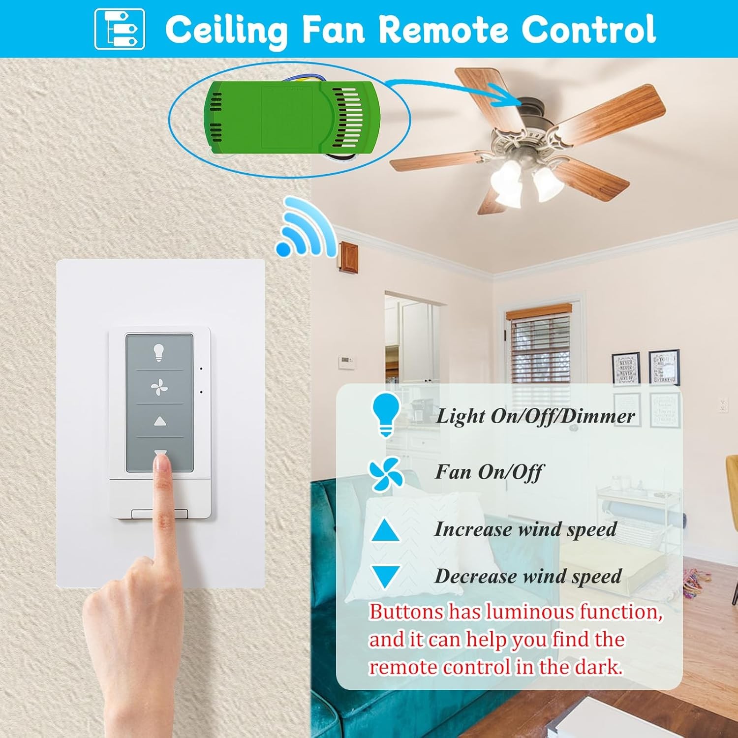 Universal Ceiling Fan Wall Remote Control Kits with 80R Receiver, 3 Speeds/Light