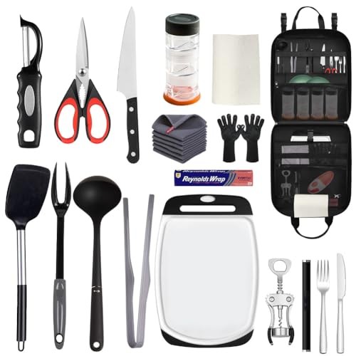 Large Camp Kitchen Organizer, High Capacity Camping Cooking Utensils Bag, with