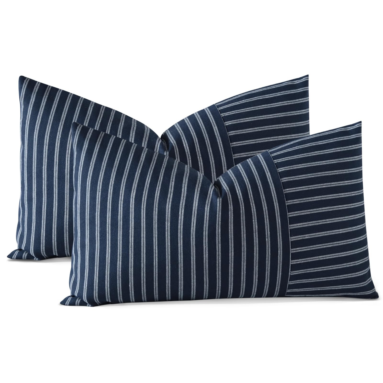 OTOSTAR Farmhouse Decorative Throw Pillow 20" x 12" (Pack of 2), White Navy