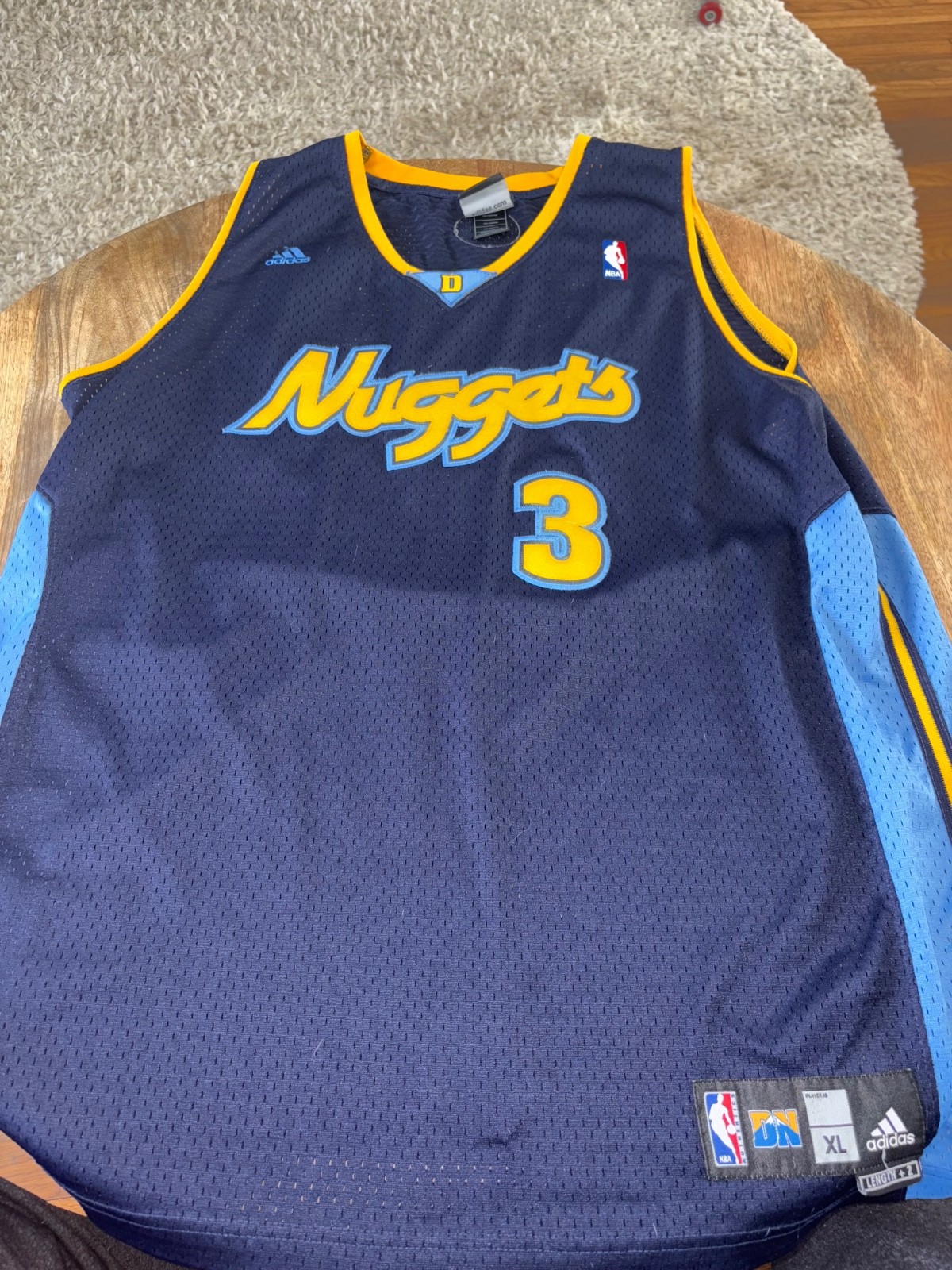 Adidas Denver Nuggets Allen Iverson 3 Navy Blue NBA Jersey Mens XL Length +2