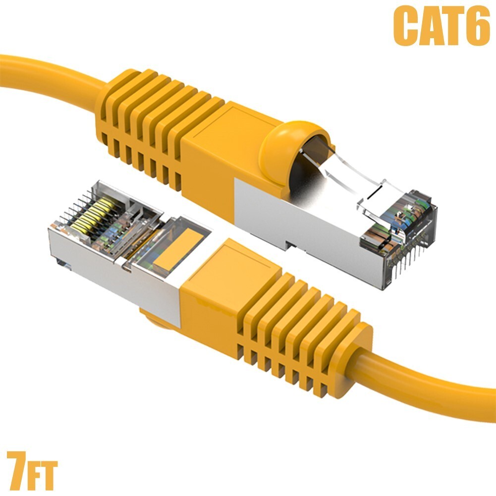 7FT Cat6 RJ45 Network LAN Ethernet SSTP Shielded Cable Copper Wire Gold Yellow