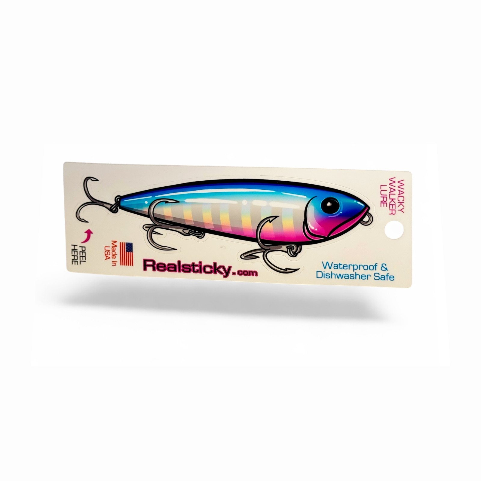 Lure Sticker - Wacky Walker Fishing Fish Topwater Saltwater Car Bumper Decal USA