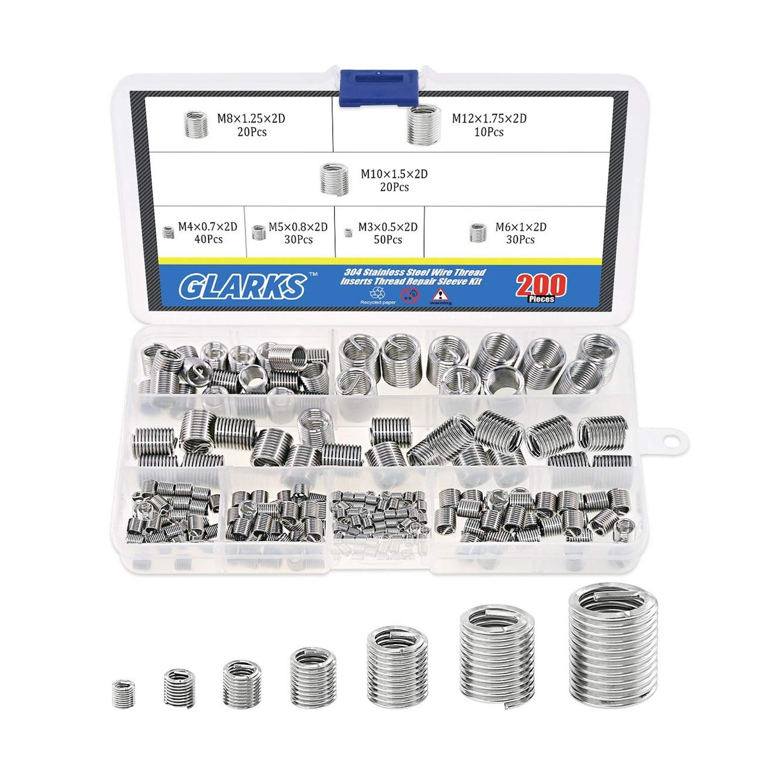 Glarks 200Pcs Wire Inserts Screws Sleeve Assortment Kit, 304 St... FAST USA SHIP