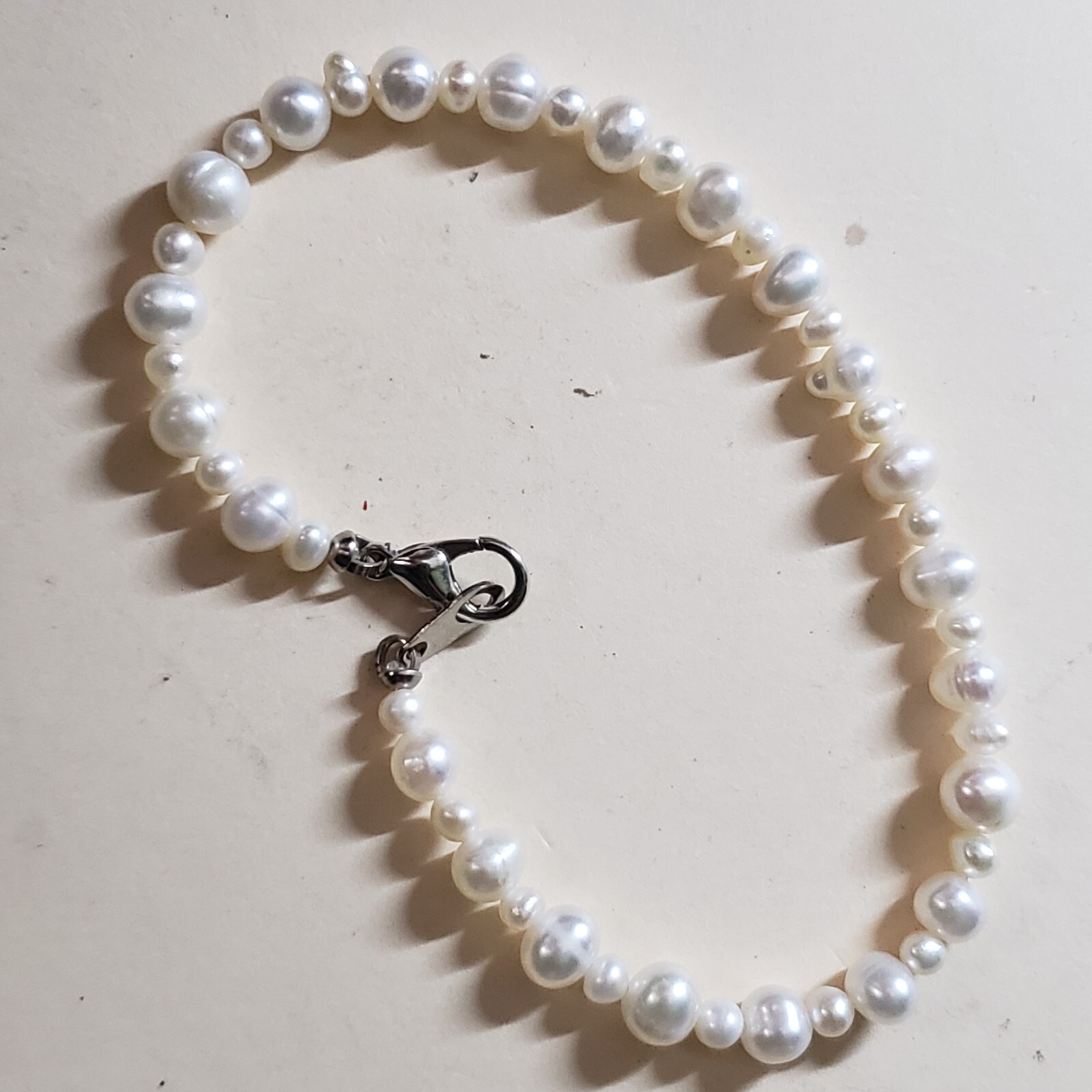 GENUINE * PEARL * BRACELET,  7.5 Inches LONG, 3-6 mm -Handmade in USA