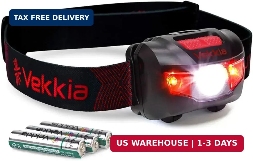 Vekkia Ultra Bright LED Headlamp-5 Lighting Modes,White & Red LEDs Head Lamp, Ca