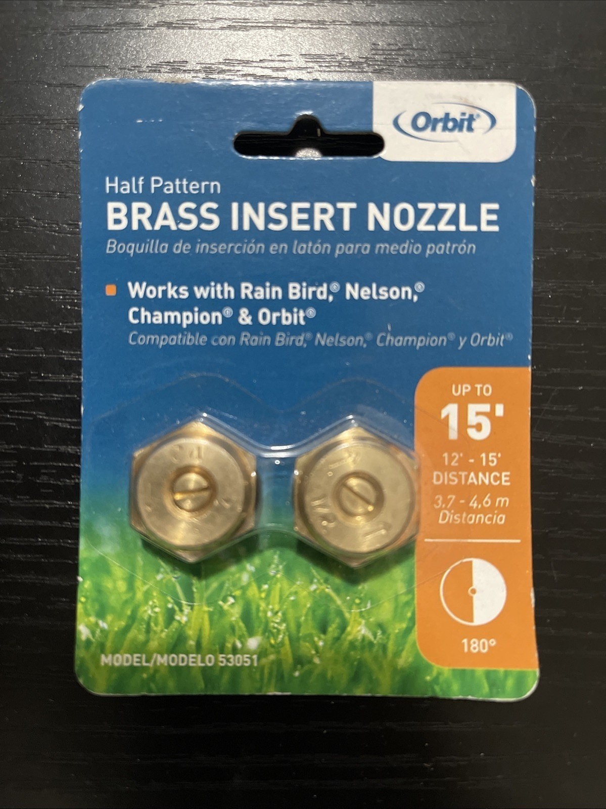 Orbit 15' Half Pattern Brass Insert Nozzle (2 Pack) - 180 Degree Coverage 53051