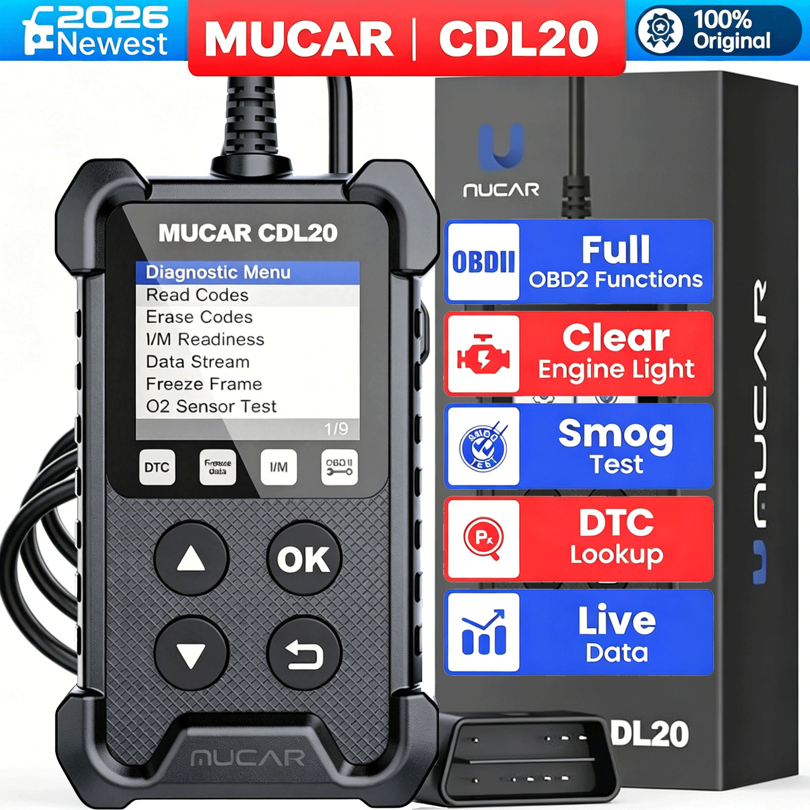 MUCAR CDL20 Full OBD2 Fault Code Reader Car Engine Diagnostic Scanner Smock Test
