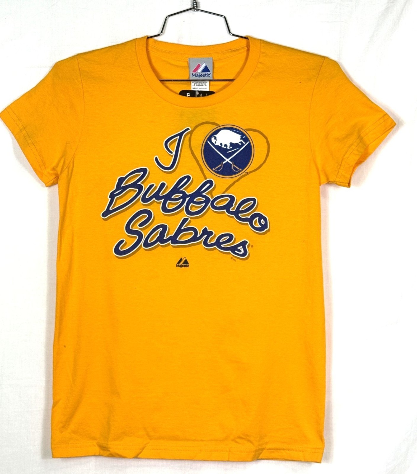 BUFFALO SABRES NHL I LOVE LADIES CAP SLEEVE GOLD T-SHIRT S M L XL FREE SHIP