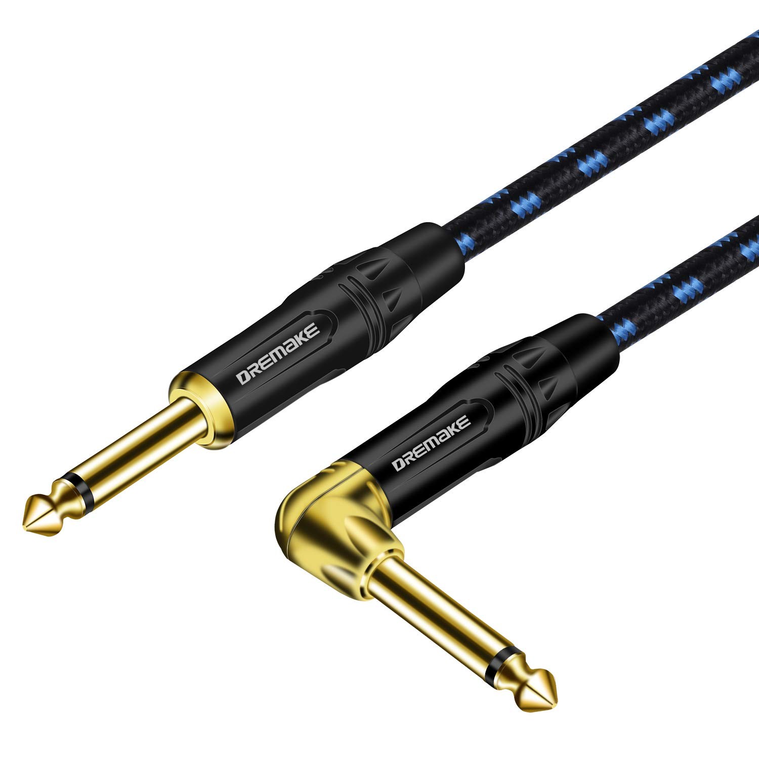 DREMAKE Cable 1/4" (6.3mm) Straight to Right Angle, 3FT/1.0M, Black&Blue