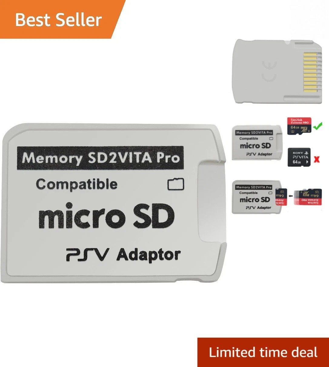 Latest SD2Vita 5.0 Memory Card Adapter - 256GB MicroSD Compatible with PS Vita