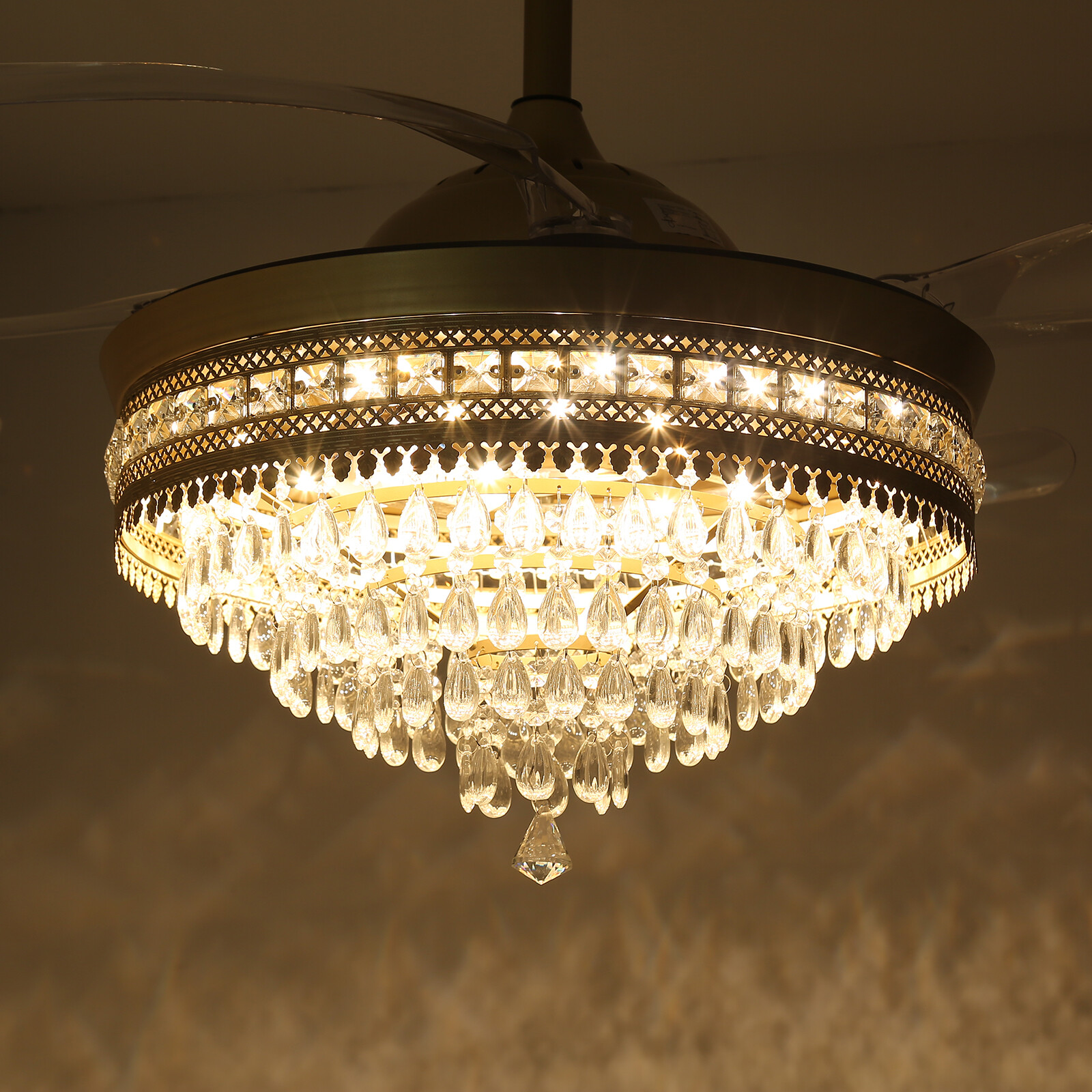 Modern Crystal Ceiling Fan Light with Remote Control and LED IlluminationUS