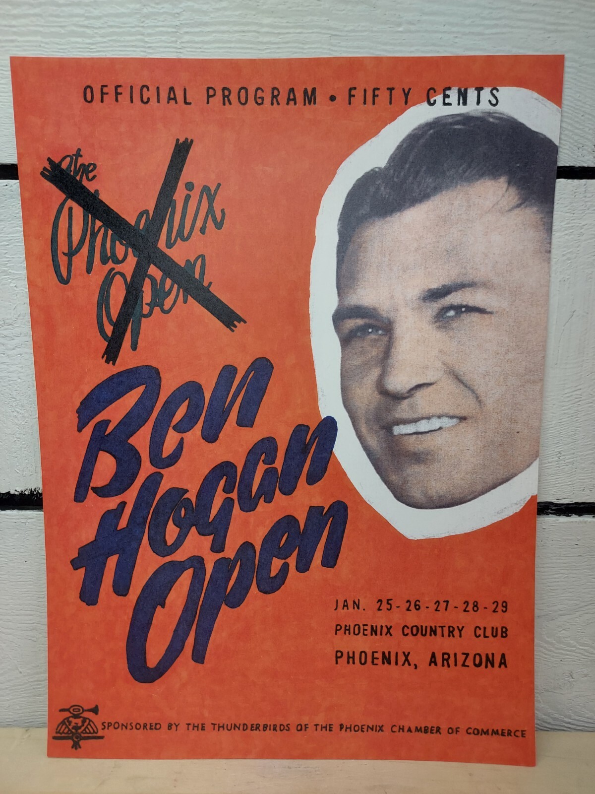 Enlarged Program Cover Ben Hogan Open Phoenix Approx 14.5x11 Hand Colored