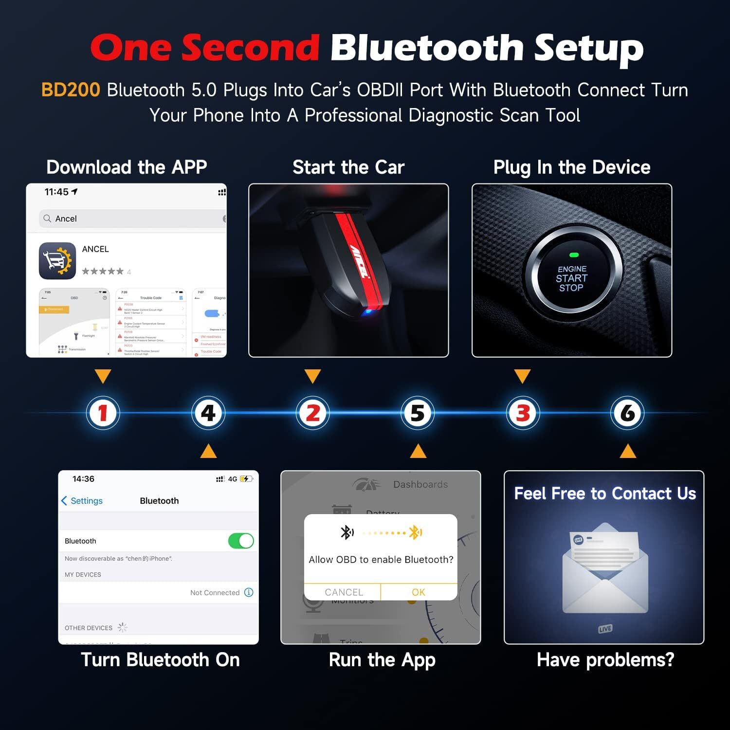 ANCEL BD200 Car OBD2 Scanner Bluetooth Code Reader Check Engine Diagnostic Tool