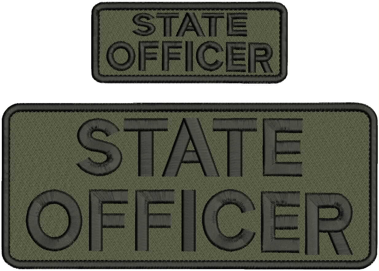 State Officer Embroidery Patch 4x10 & 2x5 Velcr@ On Back Black On Ranger Green