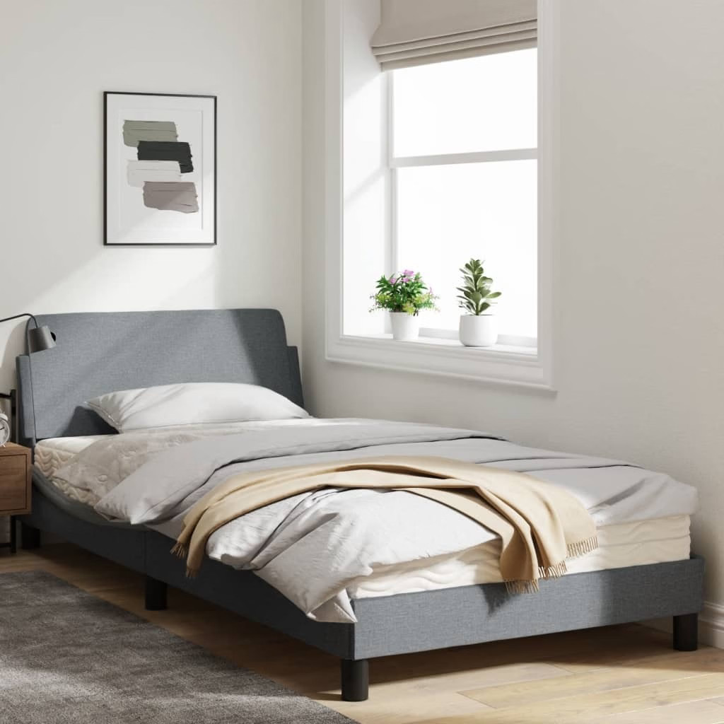 Bed Frame "Dover" Light Gray 39.4"x74.8" Fabric