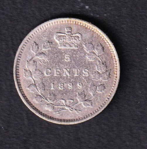 Canada 1899 5 Cents Small Nickel Queen Victoria .925 Sterling Silver Coin