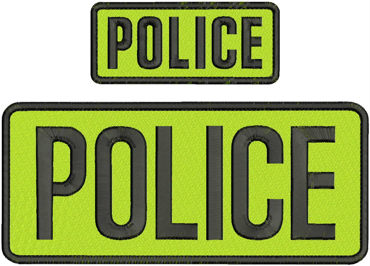 POLICE EMBROIDERY PATCH 4X10 AND 2X5 SEW ON ON BACK  LIME GREEN/BLACK