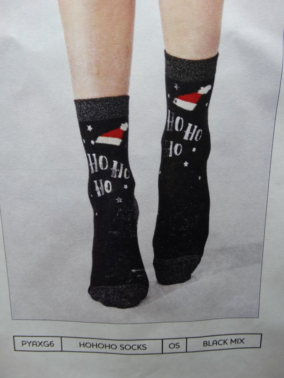 Pretty Polly Christmas Ho Ho Ho Socks Black / Silver 1 Size FREE P&P