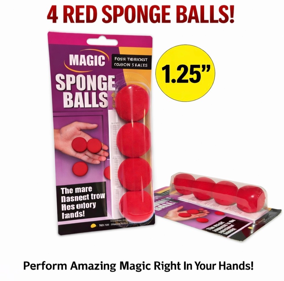 4 Red Magic BEGINNER SPONGE BALLS Magician Trick Set Kid Small Size 1.25" Foam