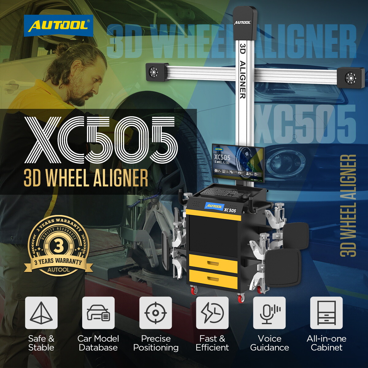 AUTOOL® 3D Wheel Alignment Machine Wheel Tire Aligner System Fully Automatic USA