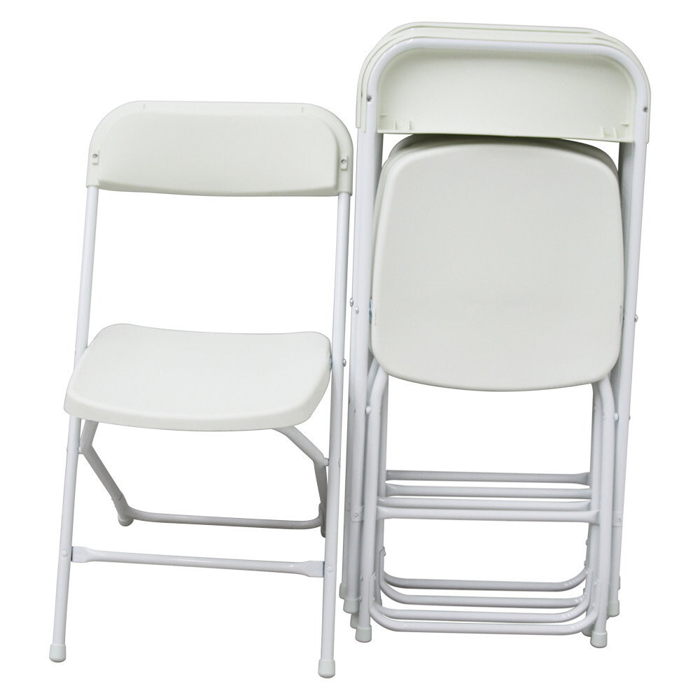 5 Pack White Plastic Commercial Folding Stackable Chairs Plastic + Iron Material