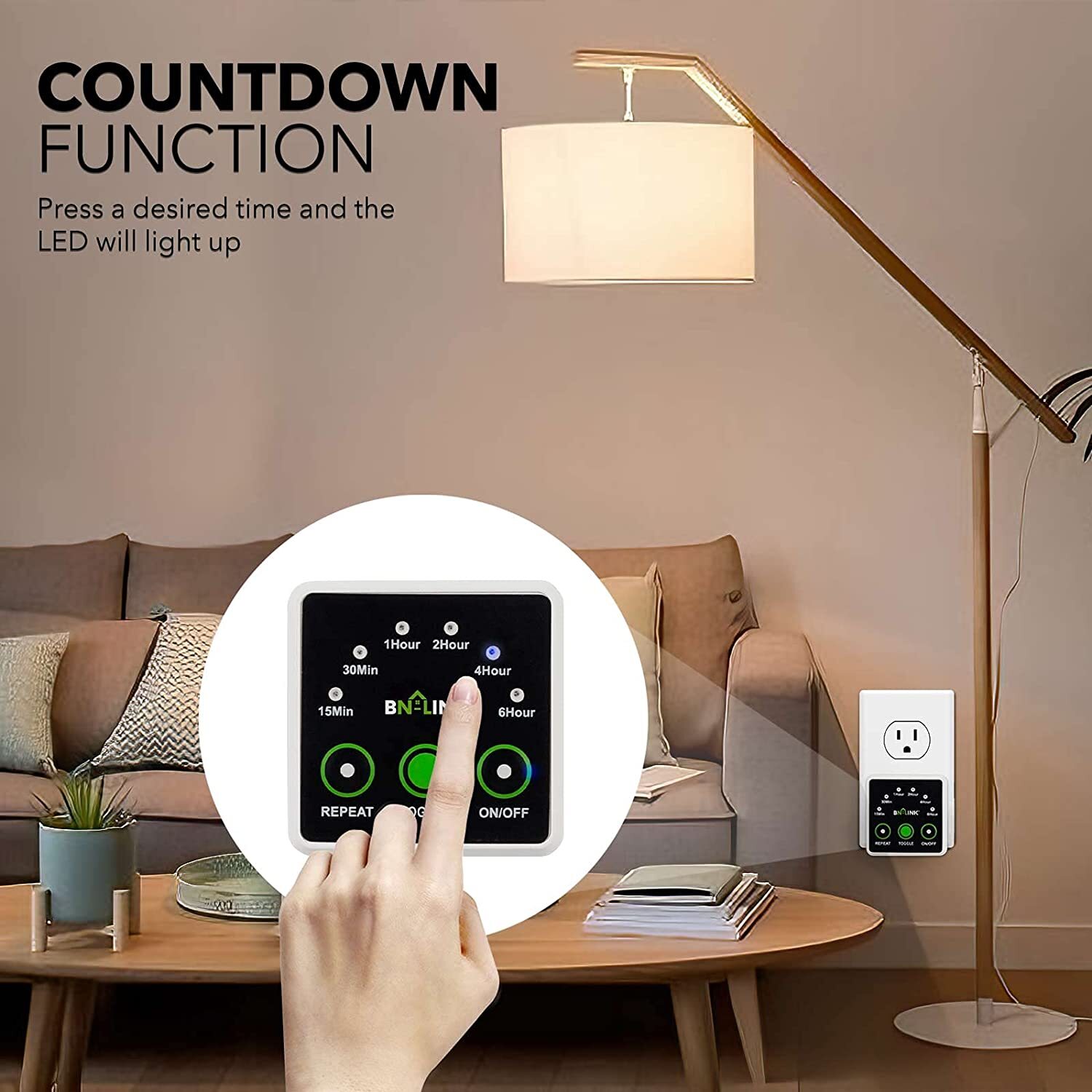 BN-LINK Smart Digital Countdown Timer Repeat Cycle with 3-Prong Grounded Outlet