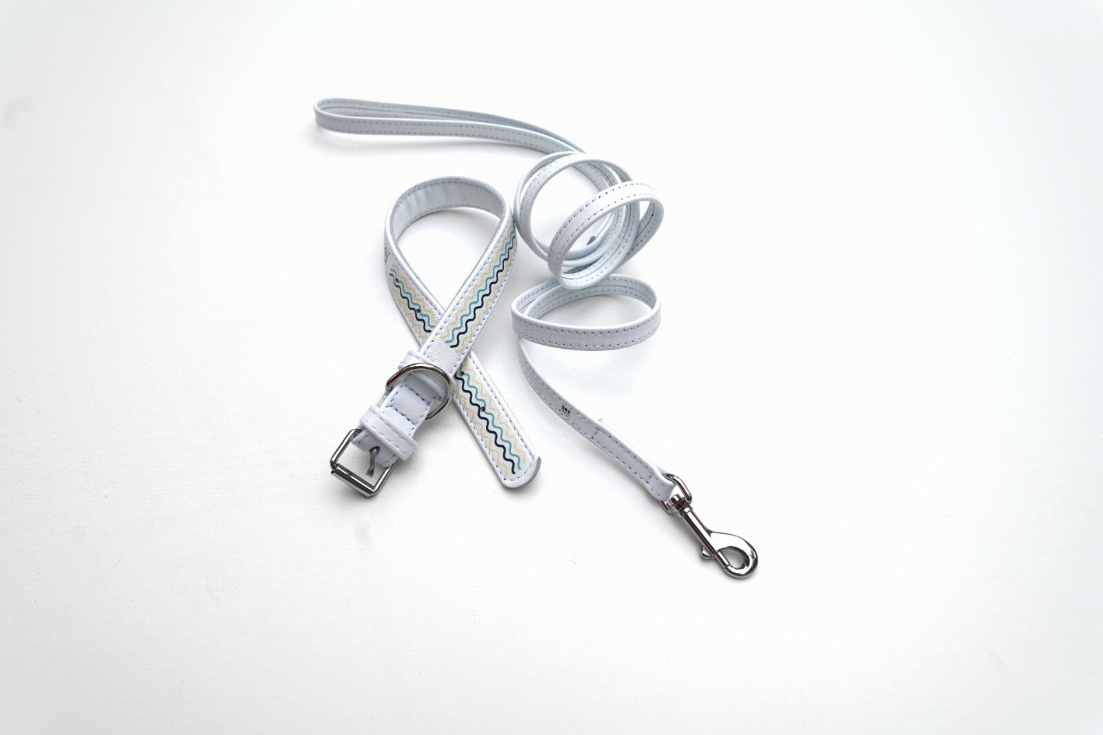 Dog Collar Leash Set | White Leather  | CALIDOG