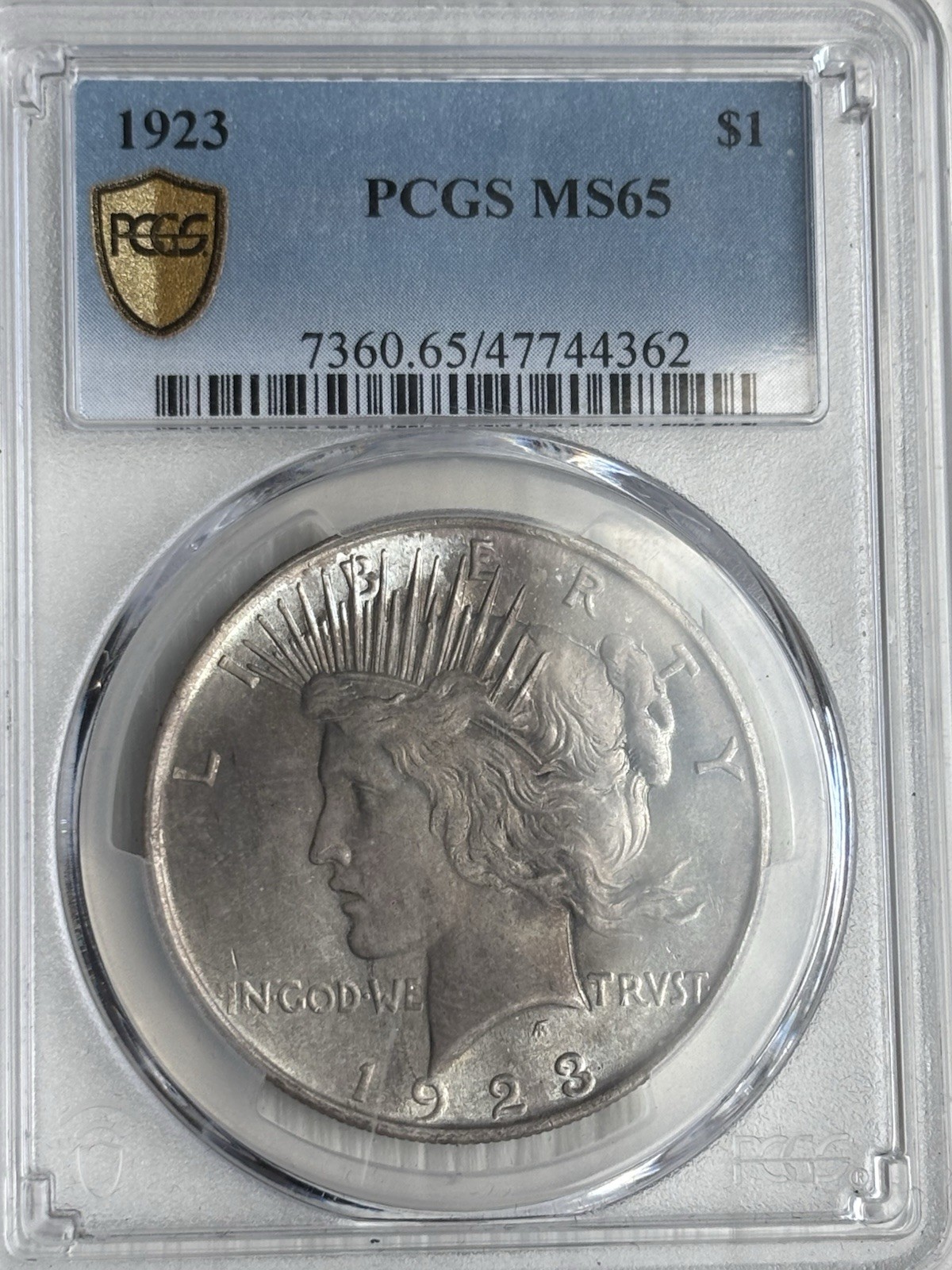 1923 Peace Silver Dollar PCGS MS65 Gold Shield Toned