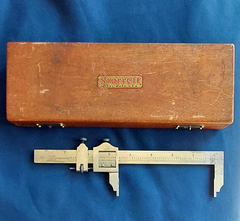 VINTAGE 6" STARRETT NO. 122 VERNIER CALIPER WITH WOOD CASE, ATHOL, MASS.