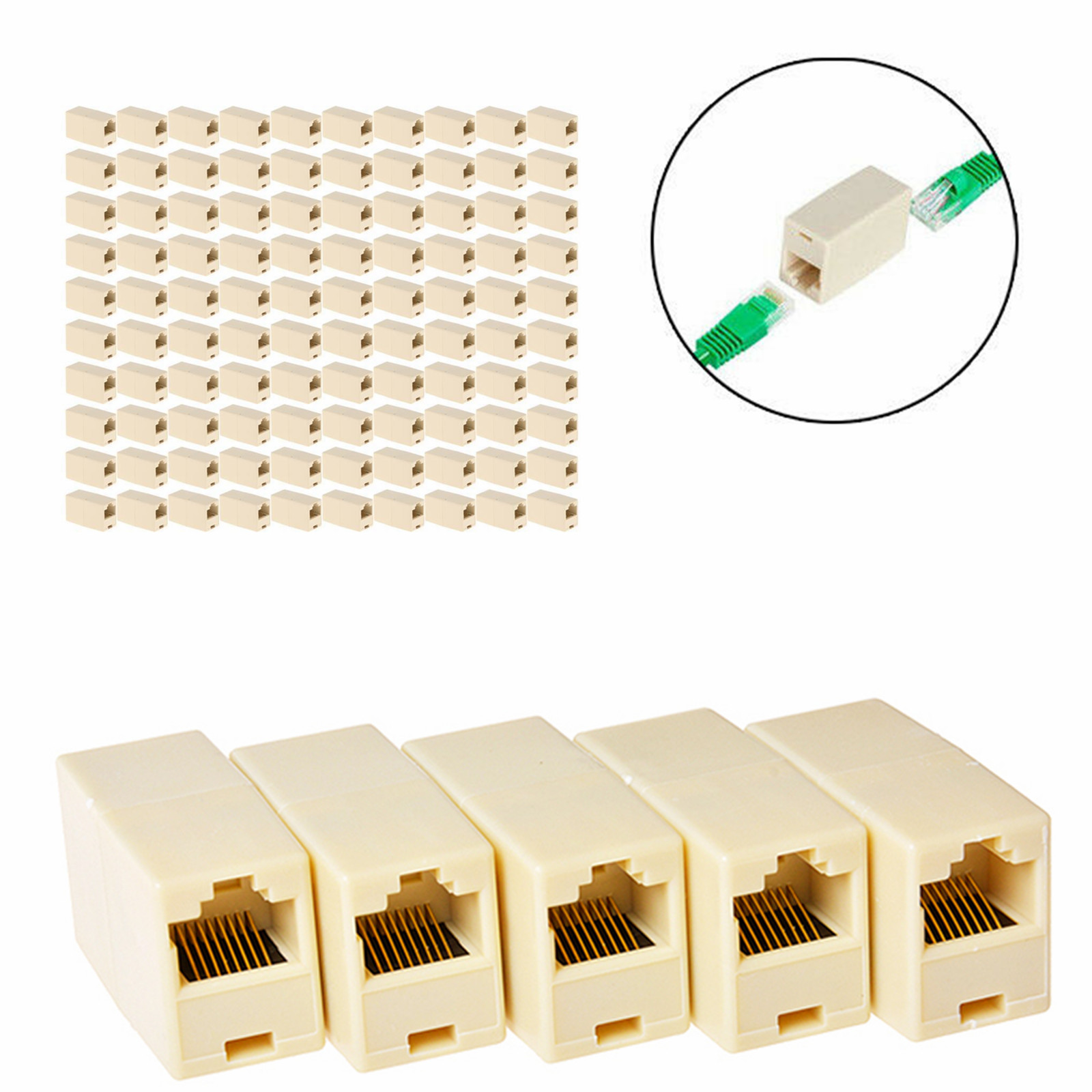 20Pcs Ethernet Cable Internet Cat5e Network RJ45 Coupler Jointer Connector Plug