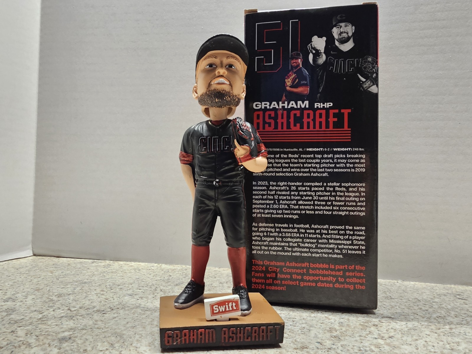 Graham Ashcraft Cincinnati Reds MLB 2024 SGA Bobblehead NIB City Connect