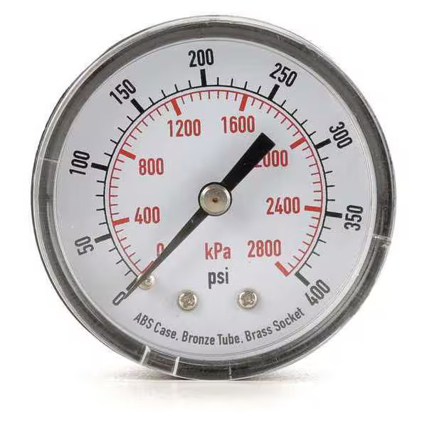 Pressure Gauge, Commercial, 0 to 200 psi, 1 1/2 in , 1/8 in MNPT, Plastic, Black