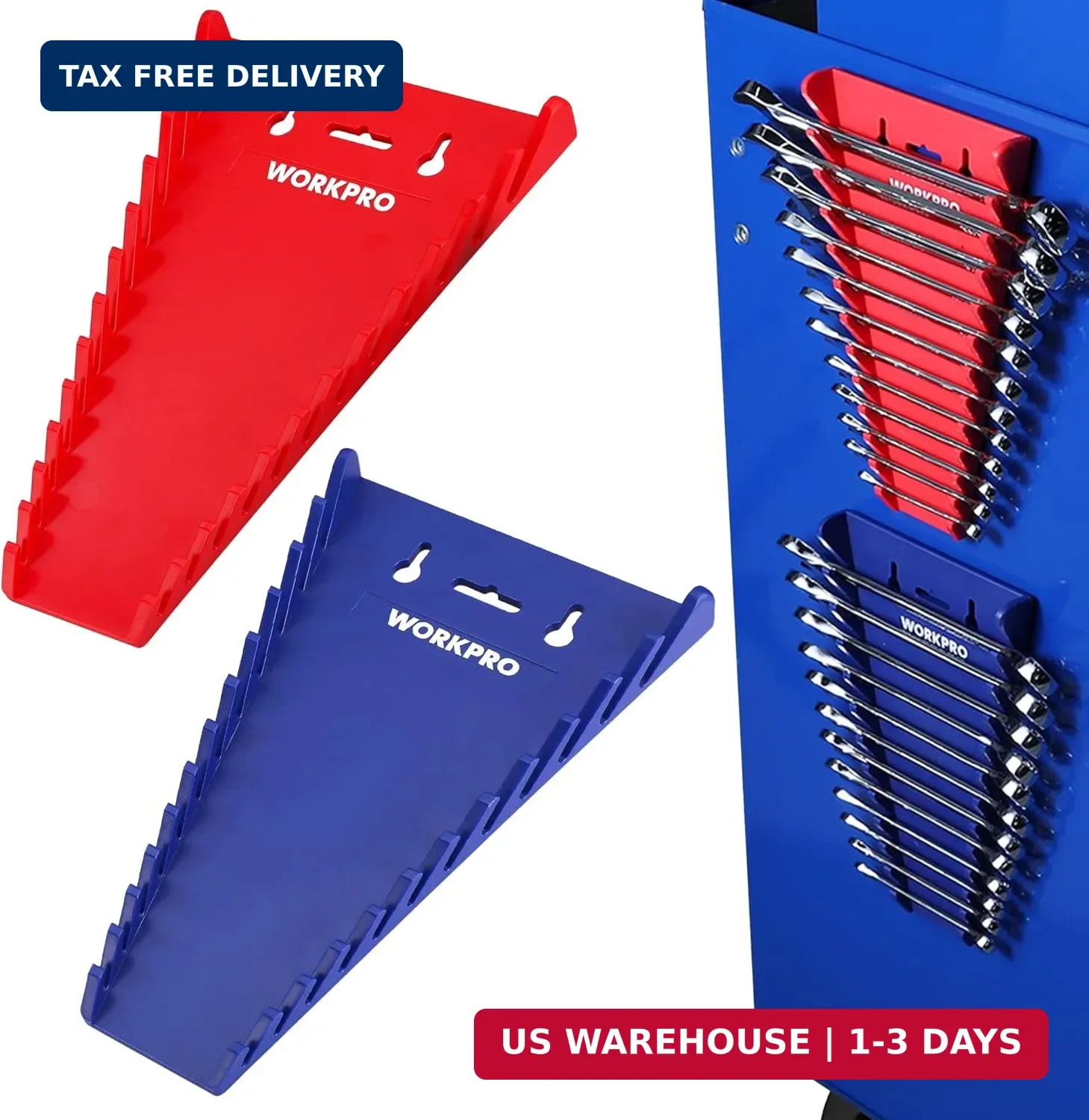 WORKPRO 2-Pack Magnetic Wrench Organizer, 12-Piece Wrench Holder Set for Tool Bo