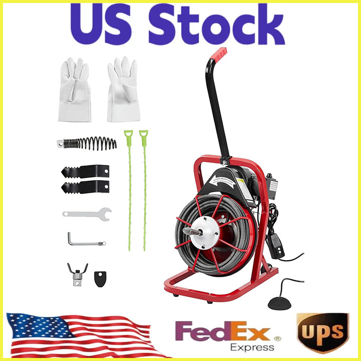 75Ft X1/2 Inch Drain Cleaner Machine,Drain Cleaning Machine,Auger Auto Feed,NEW