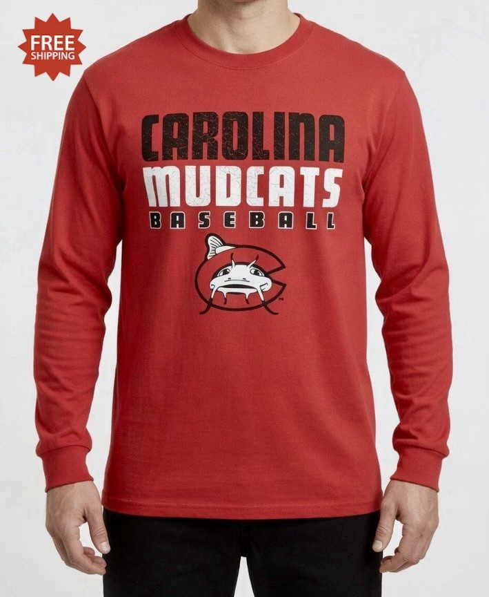 Carolina Mudcats Minor League Baseball RED Long Sleeve T-Shirt  Sz L / Large NEW
