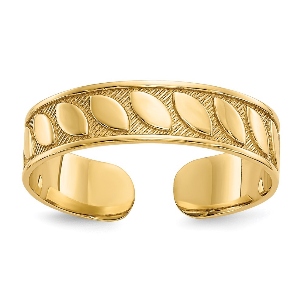 14k Yellow Gold 4mm Leaf Design Adjustable Toe Ring 1.07g
