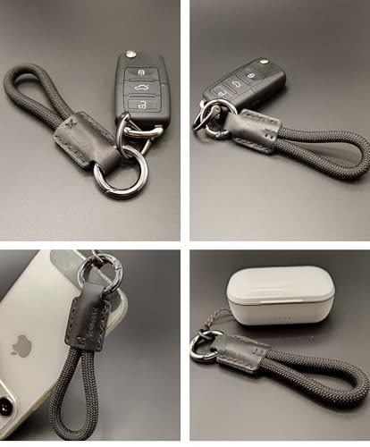 Handmade Cowhide Leather Short Keychain,Car Key Chain Black