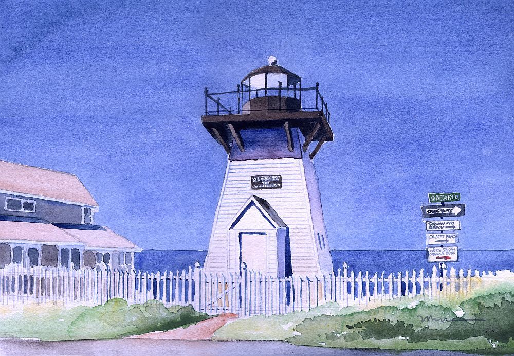 Olcott Lighthouse, Lake Ontario, New York. James Mann Watercolor Notecards