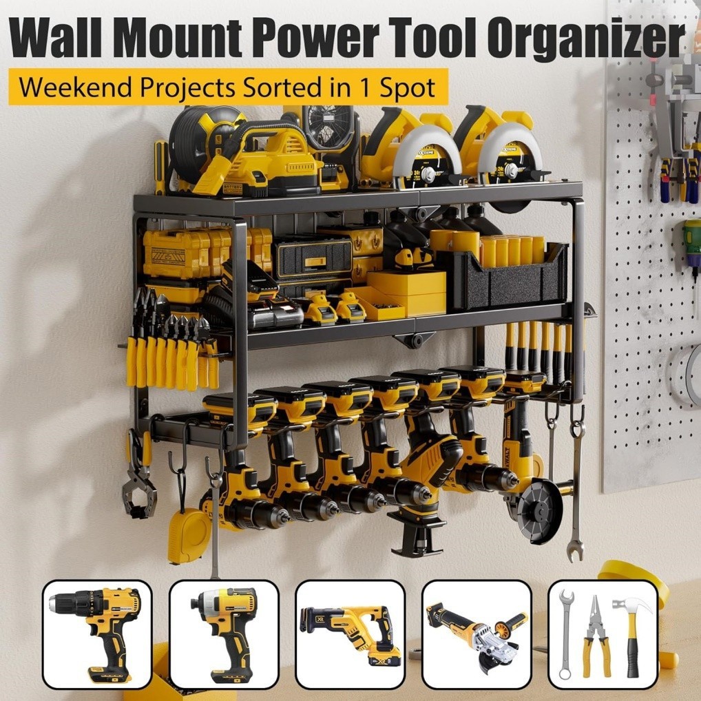 3 Layer Power Tool Organizer Wall Mount Cordless Drill Hanger Storage Rack Shelf