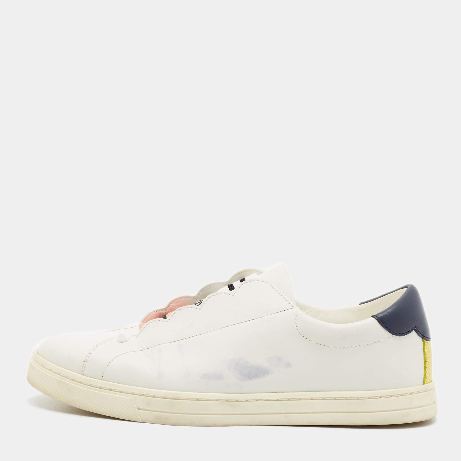 Fendi Rockoclick Size 37 White Leather Slip On Sneakers