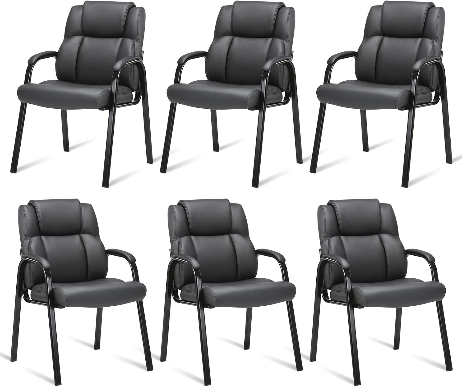 Leather Reception Guest Chair Office Stationary Armchair W/ Padded Armrests