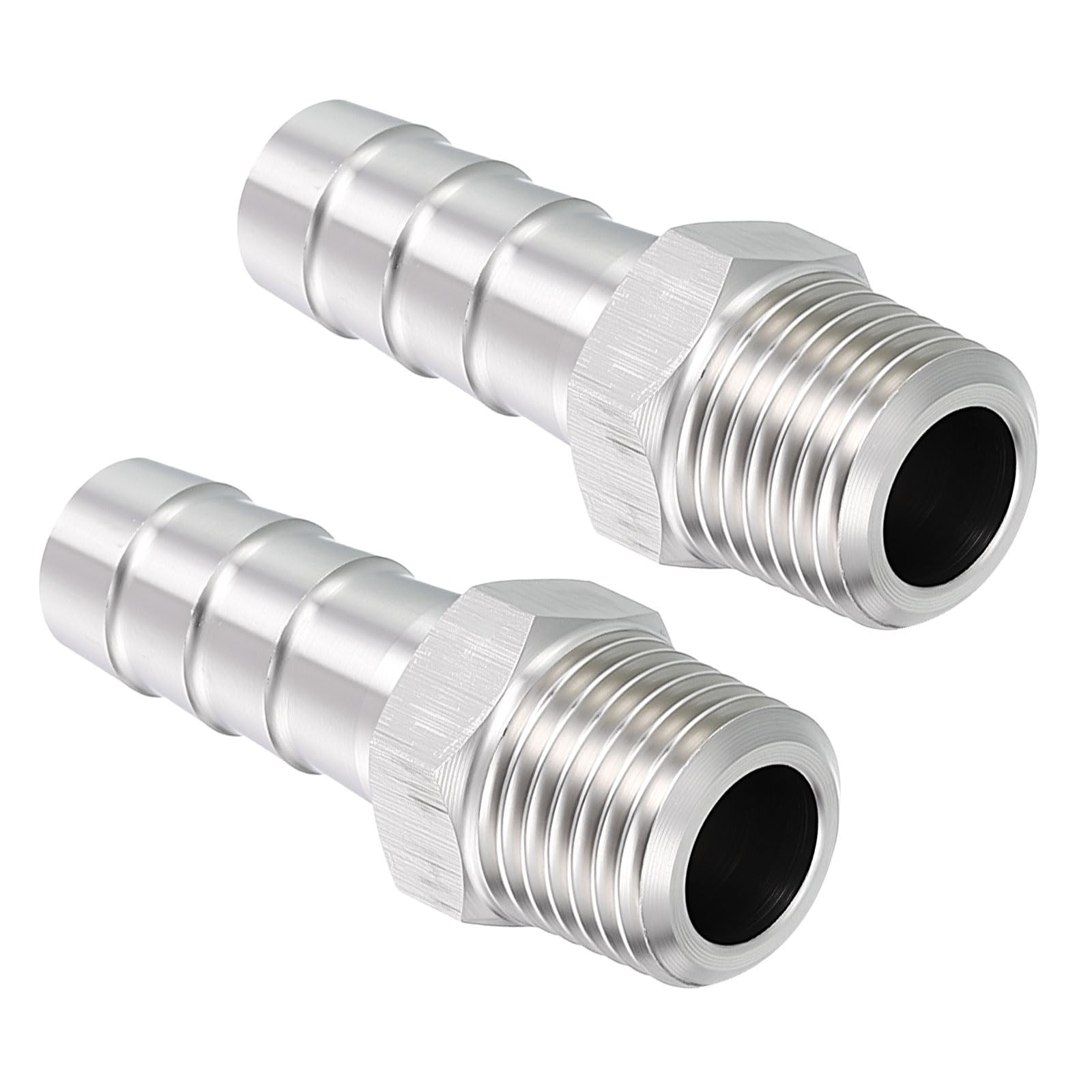 Pack of 2 Stainless Steel Hose Barbs Fittings 3/8" Hose Barbs to 1/4" NPT Mal...