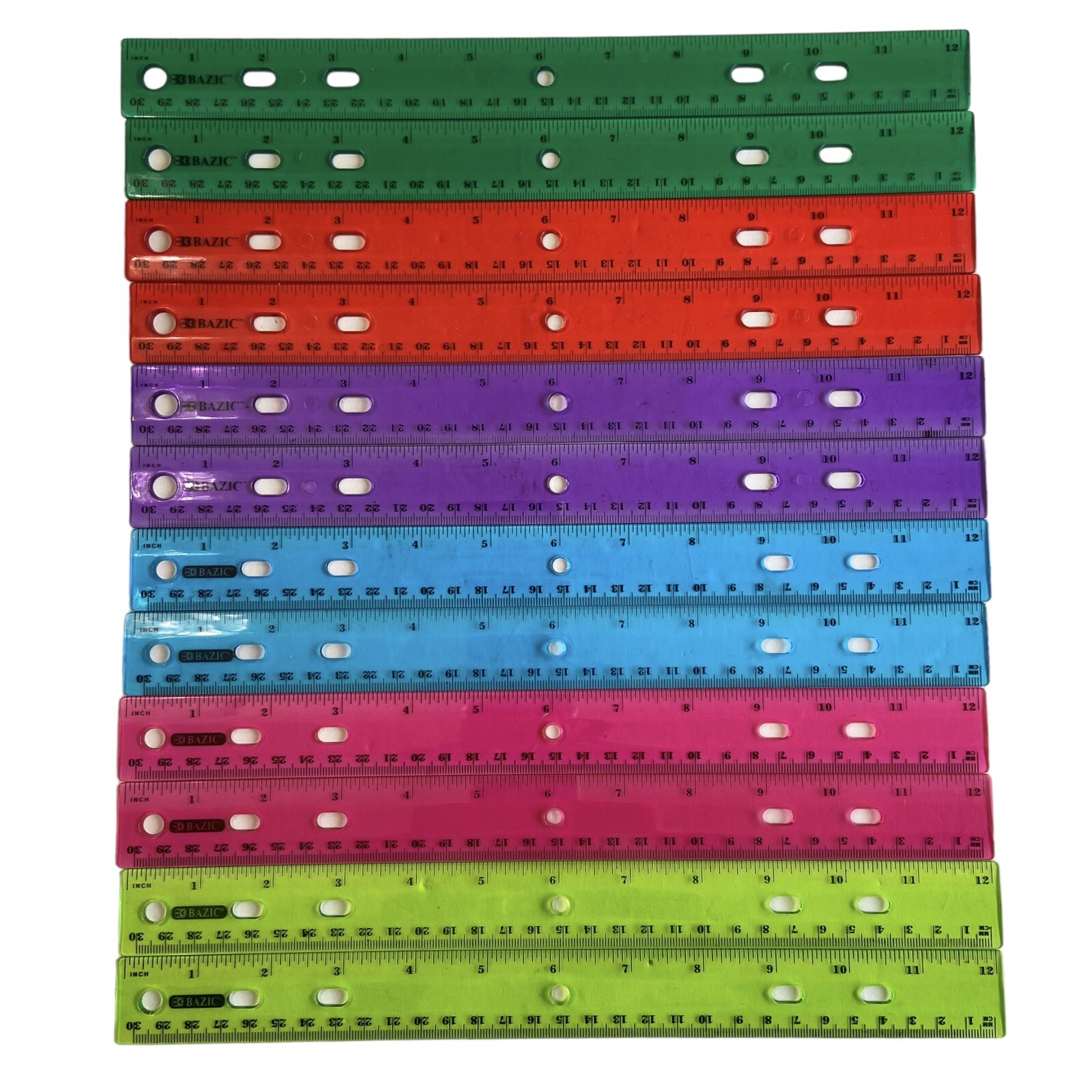 Transparent Color Plastic Rulers 12 in 30 cm Classroom Teacher School LOT OF 12