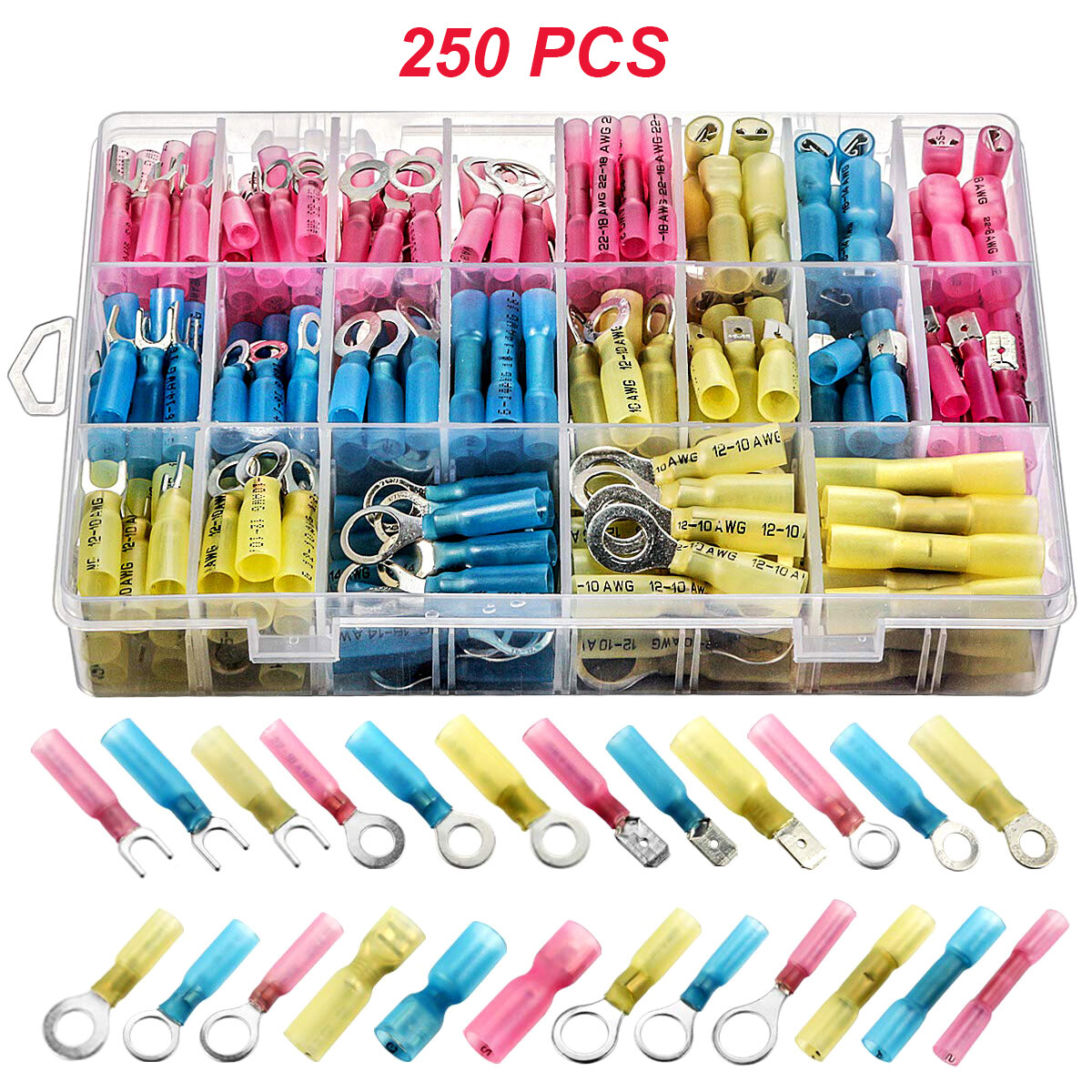 250Pc Heat Shrink Electrical Wire Connectors 10-22 Ring Spade Crimp Terminals US