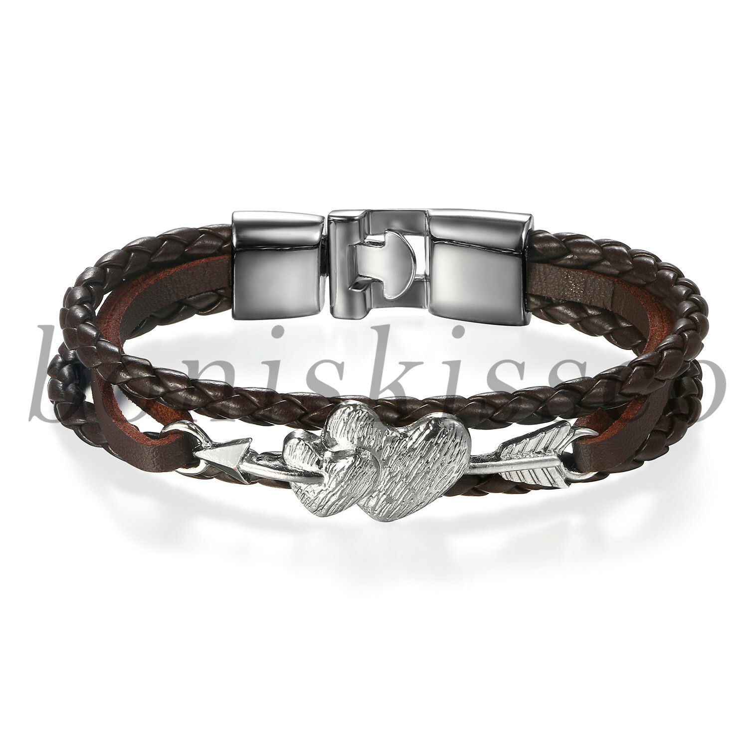 2pcs Braided Artificial Leather Straps Arrow Through Heart Bracelet For Unisex